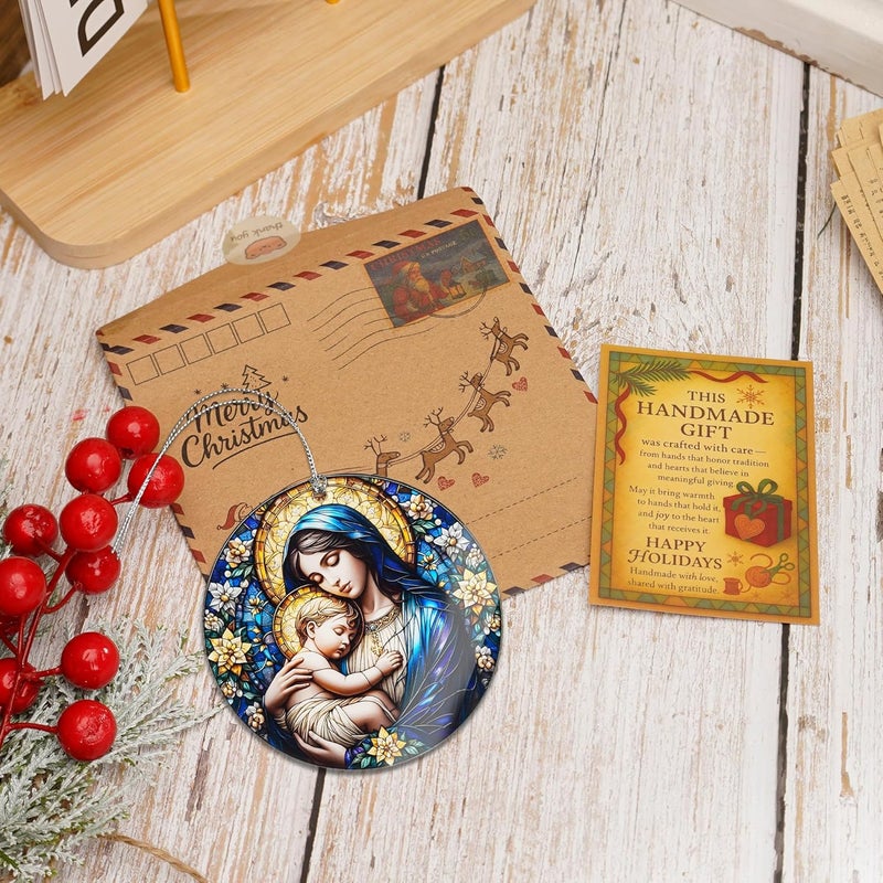 NELXI Christian Christmas Ornament 2025, Religious Christmas Ornaments, Virgin Mary and Baby Jesus Ornament, Holy Mother and Child Ornament, Catholic Faith Gift, Blessed Mary Tree Decor - Image 3